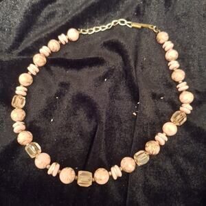 Pretty Pink and Clear Beaded Necklace 13 In.